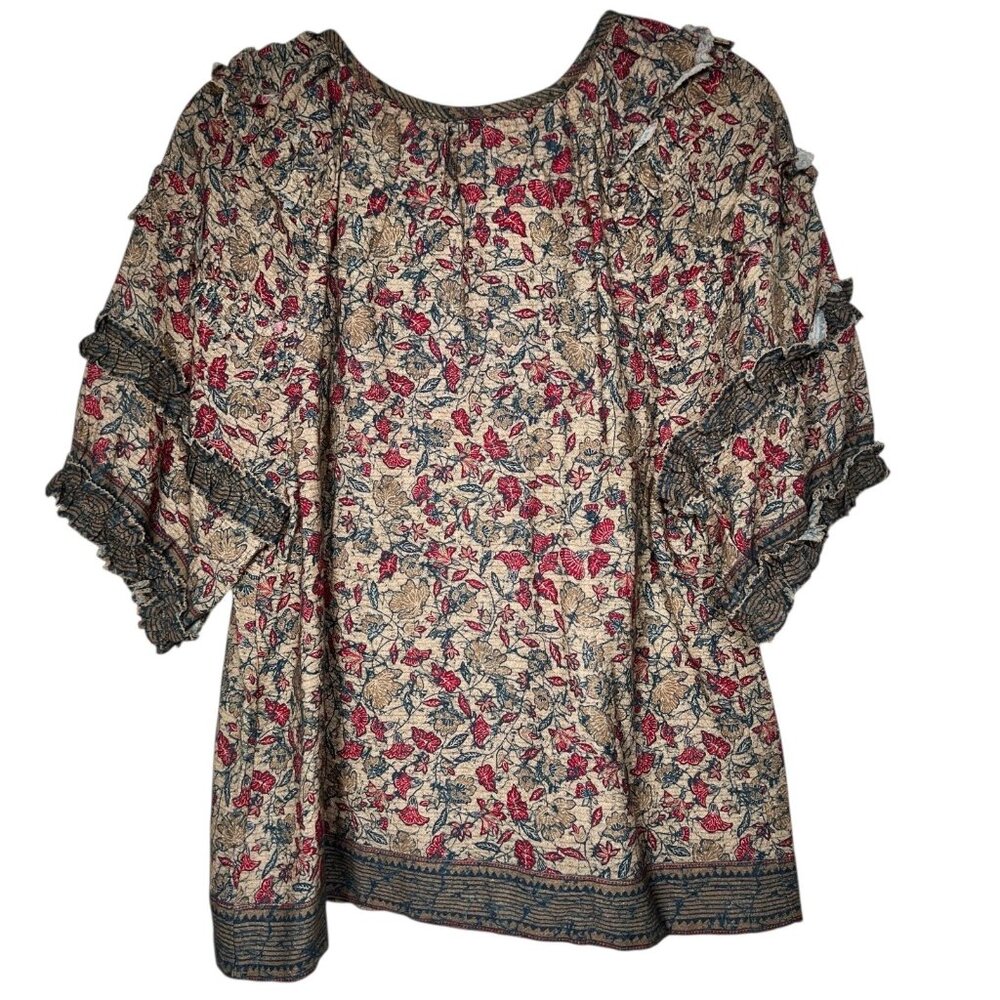 Faherty B. Yellowtail Womens Floral Ruffle Trim Bodhi Top Blouse Size L  NEW - Picture 4 of 11
